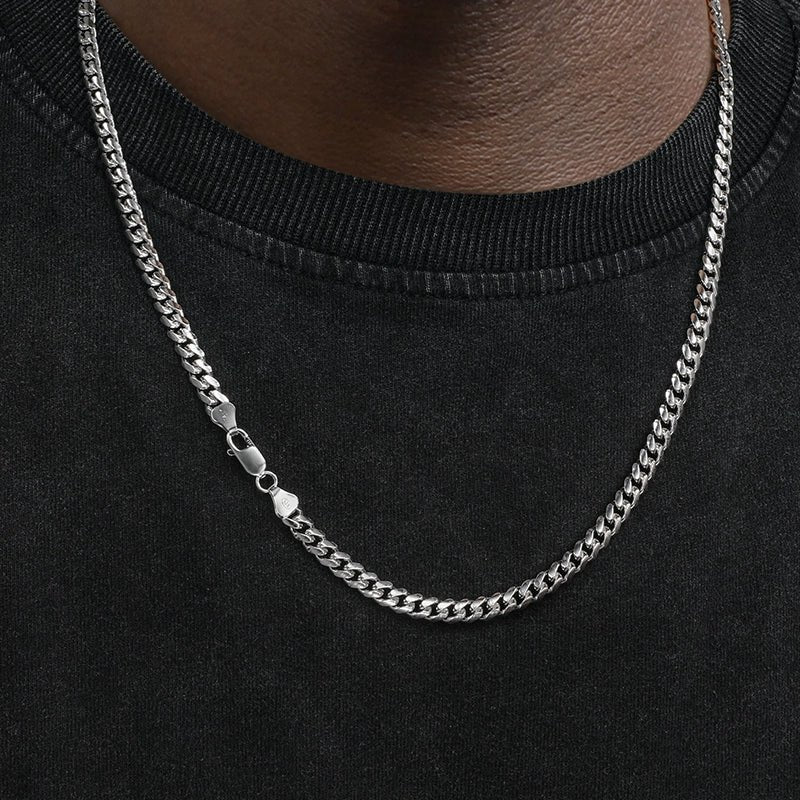S925 Cuban Chain Necklace in White Gold - 3mm/4mm/5mm - TONGSHOP / /