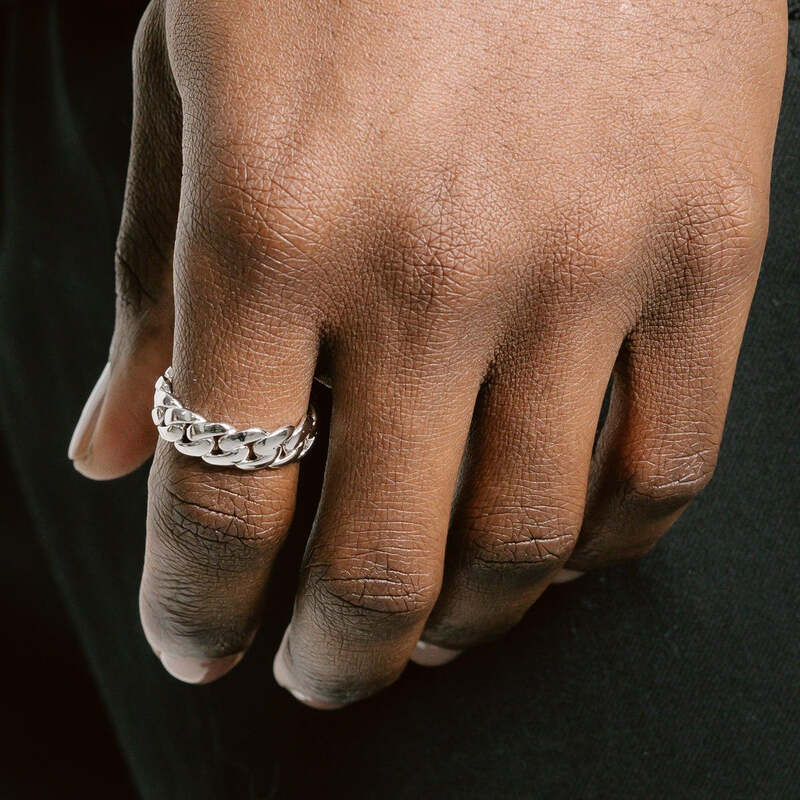 S925 Cuban Link Ring in White Gold - 7mm - TONGSHOP / Length:7 / s925