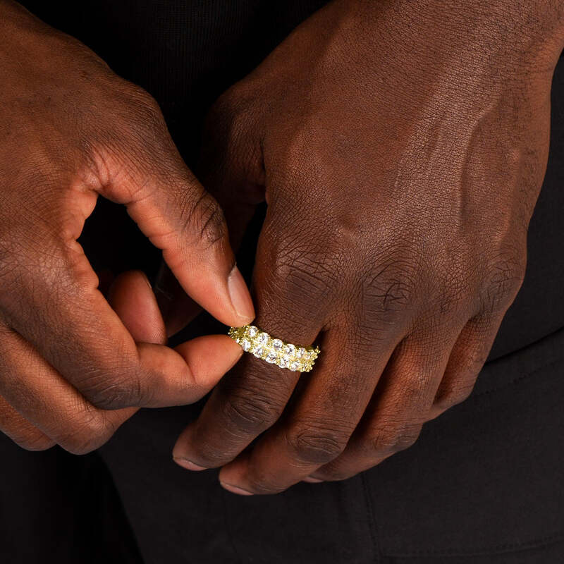 S925 Double Tennis Ring In 18k Gold - 7mm - TONGSHOP / 18k Gold Plated / Color:Yellow Gold