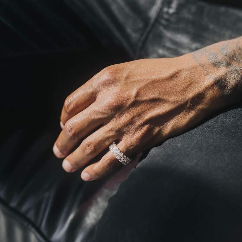 S925 Double Tennis Ring In 18k Gold - 7mm - TONGSHOP / 18k Gold Plated / Color:Yellow Gold