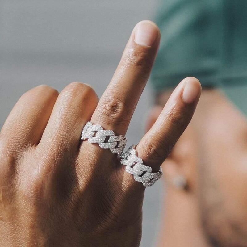 S925 VVS Moissanite Prong Cuban Ring - 14mm - TONGSHOP / S925 VVS Moissanite Prong Cuban Ring - 14mm / Size:6