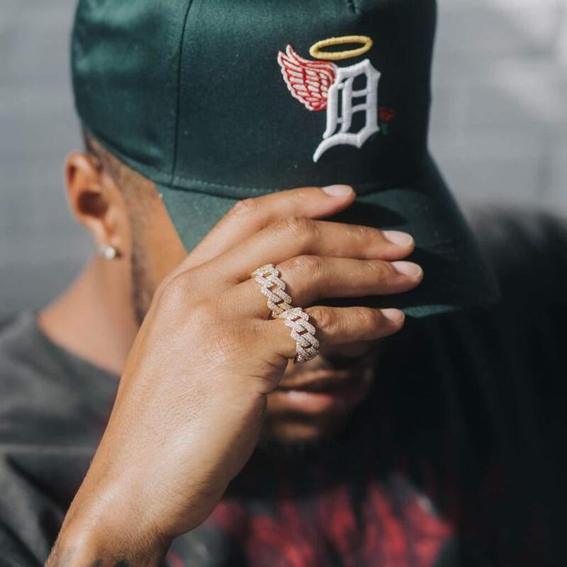 S925 VVS Moissanite Prong Cuban Ring In Yellow Gold - 14mm - TONGSHOP / S925 VVS Moissanite Prong Cuban Ring - 14mm / Size:6