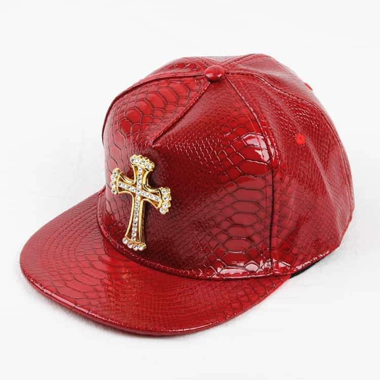 PU Leather Crocodile Cross Hip-Hop Flat Brim Hat