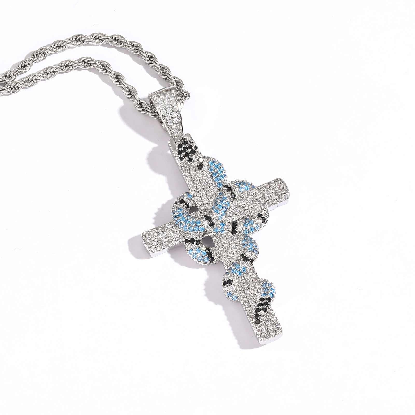 Blue Coral Snake Cross Pendant Necklace