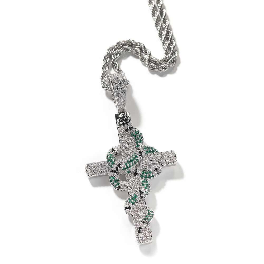 Blue Coral Snake Cross Pendant Necklace