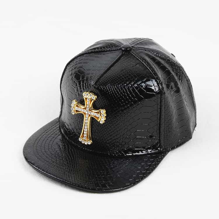 PU Leather Crocodile Cross Hip-Hop Flat Brim Hat
