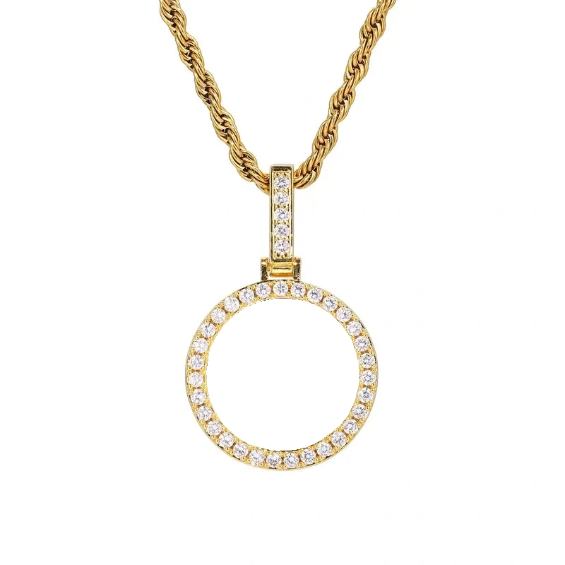 18k Gold Small Custom Photo Micro-Set Round Pendant - 25mm