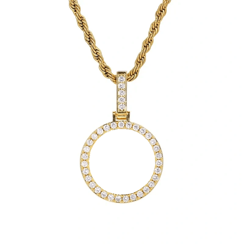 18k Gold Small Custom Photo Micro - Set Round Pendant - 25mm - TONGSHOP / Color:White Gold / Length:16 / Length:18