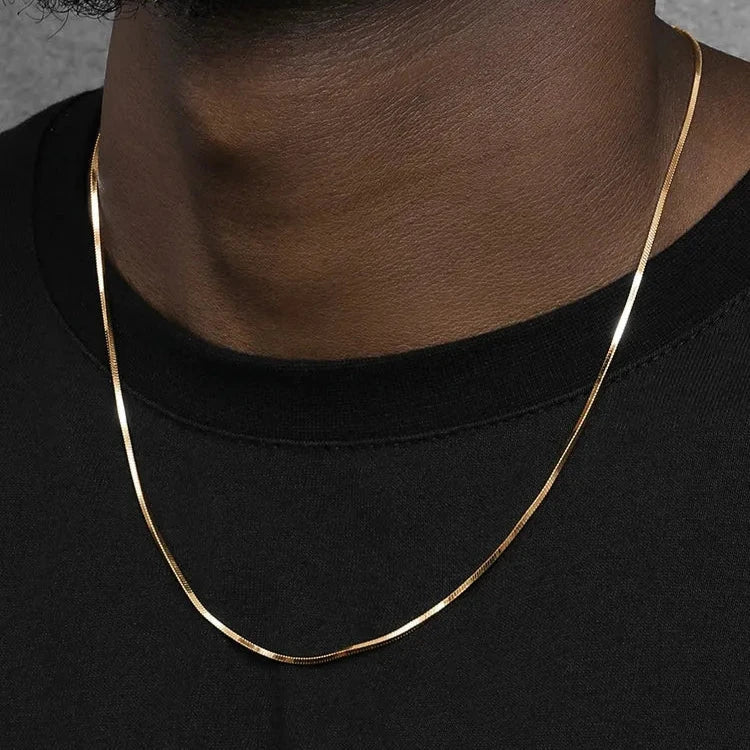 24K yellow gold color necklace snake bone chain men hip-hop hundred lockbone chain women senior sense sweater chain