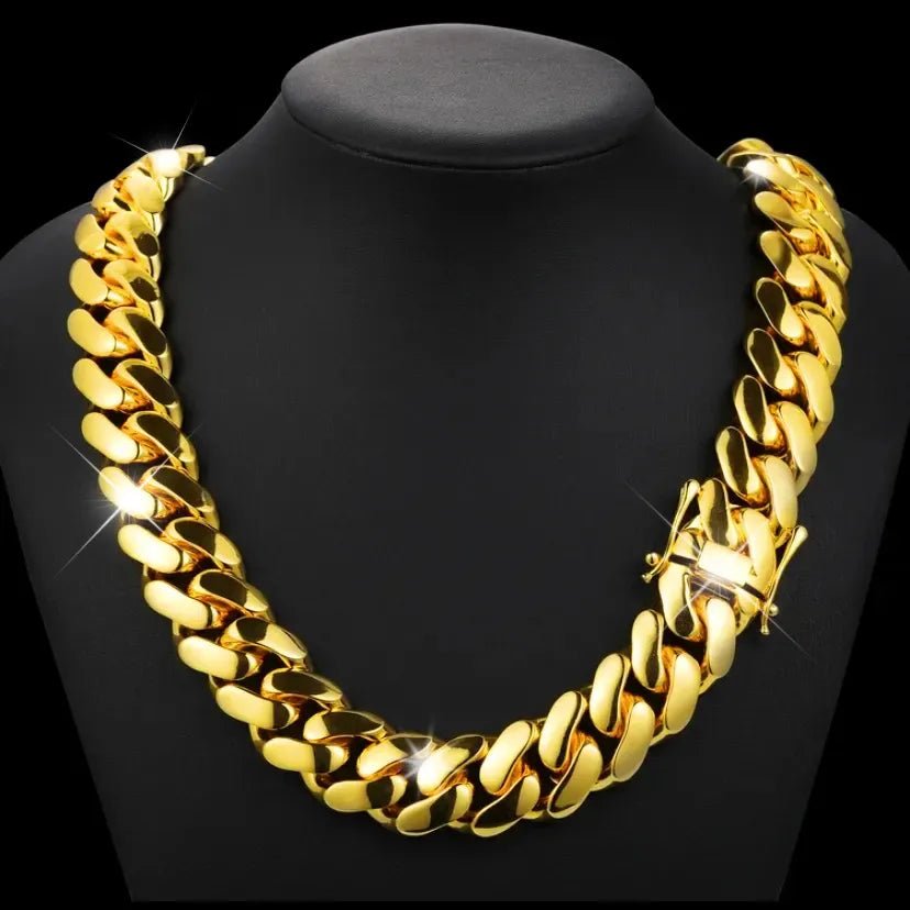 Solid Men's Cuban Necklace 18K Gold - 10MM/14MM/18MM/20MM - TONGSHOP / /