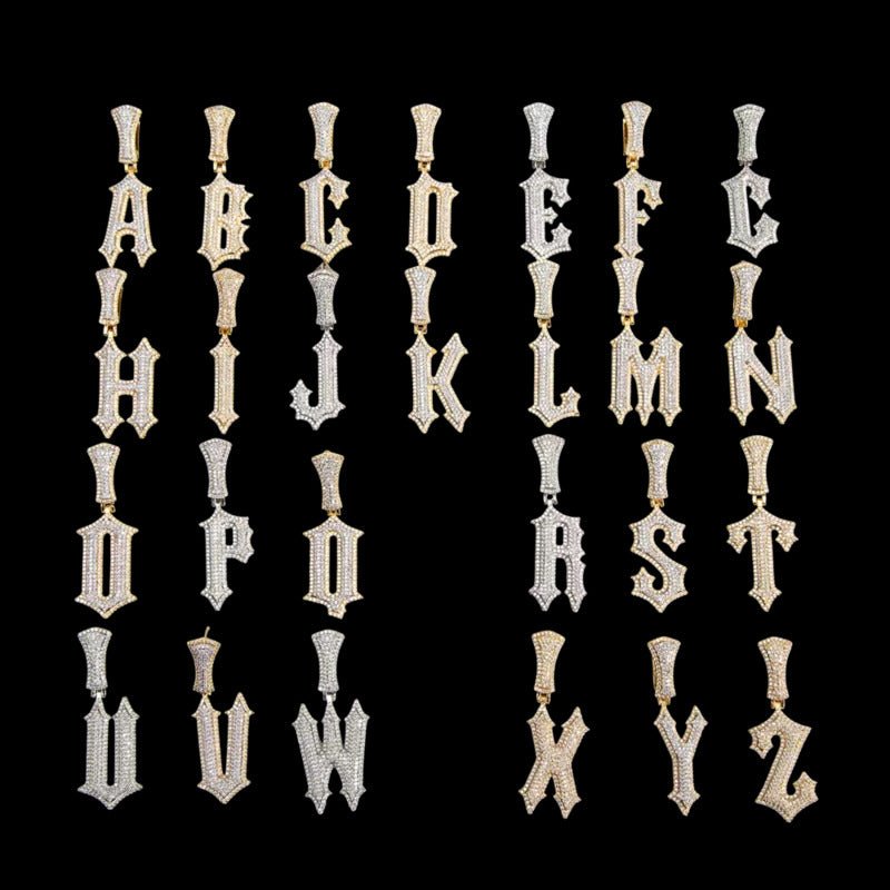 Spiked Gothic Custom Letter Pendant in Yellow Gold - TONGSHOP / Color:White Gold / Length:16 / Length:18