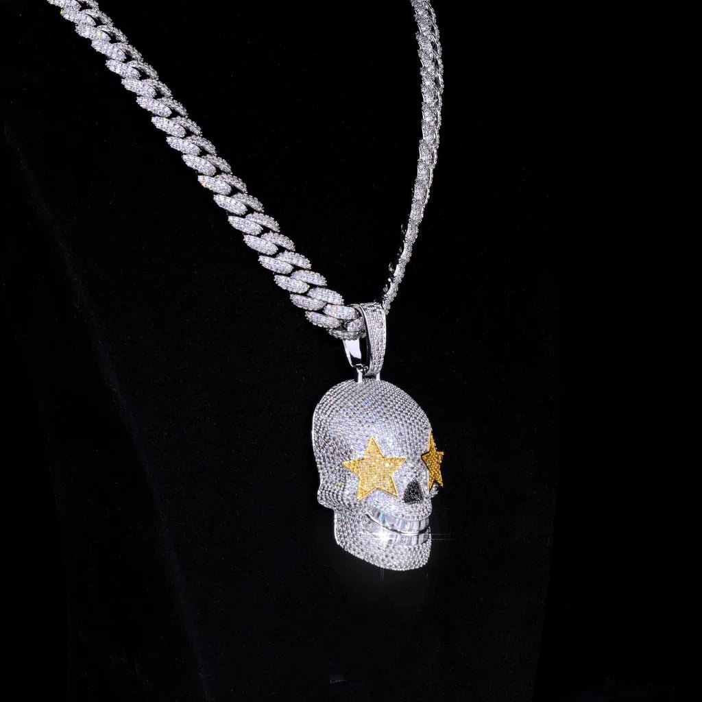 Star Eyes Skull Solid Iced Pendant - 34MM - TONGSHOP / Length:16 / Length:18
