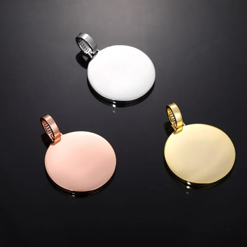 T-square Micro-inlaid Customized Photo Round Pendant in 14k Gold - 38mm