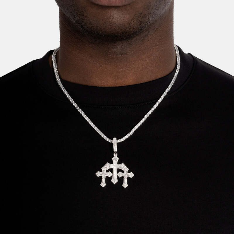 Triple Faithful Cross Pendant in White Gold - TONGSHOP / Length:16 / Length:18