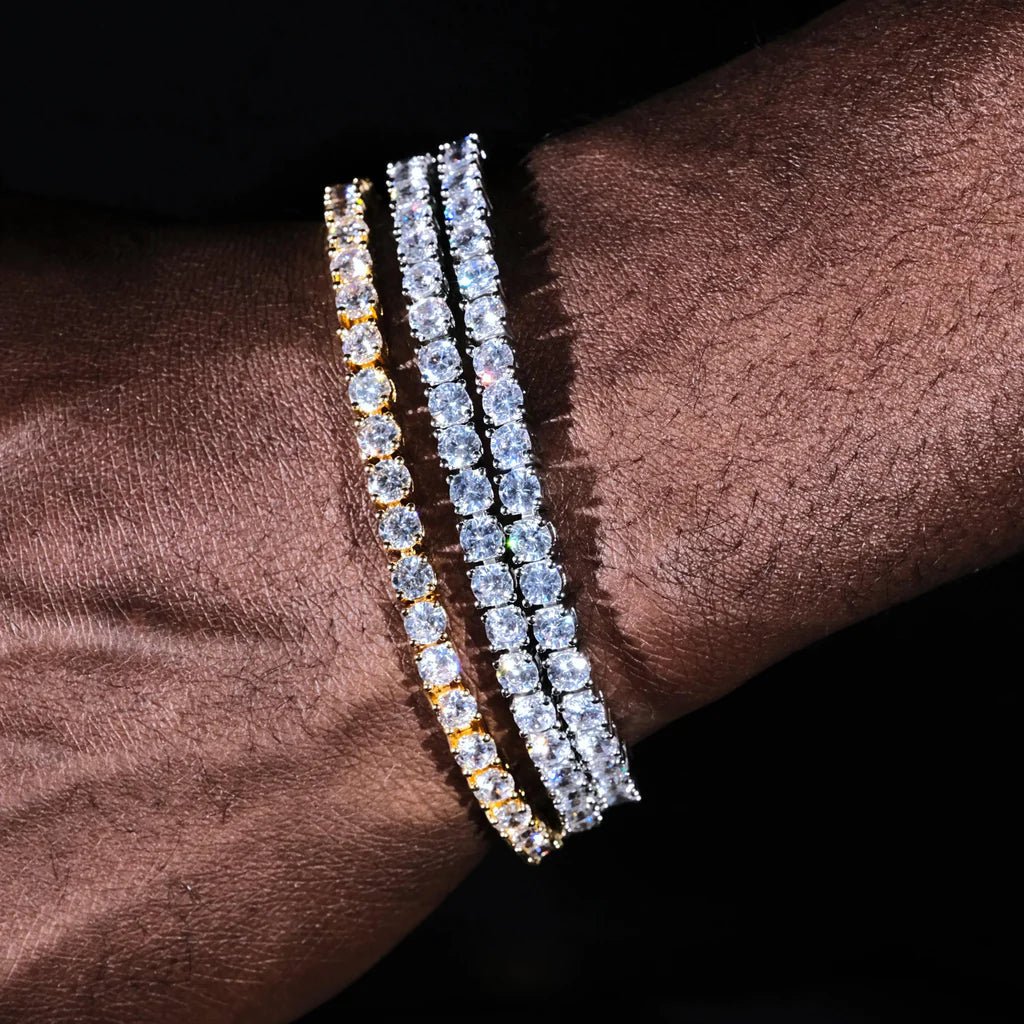 Two-tone 4mm Iced Yellow Gold-Plated CZ Cuban Link Bracelet - TONGSHOP / BestValue / filter-type-bracelet-bestseller