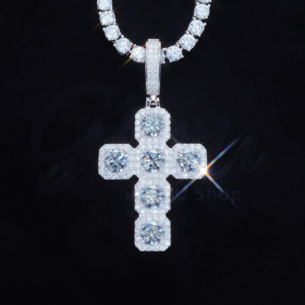 VVS Moissanite Gemstone Cross Necklace In White Gold - 8.0 Carat - TONGSHOP / /
