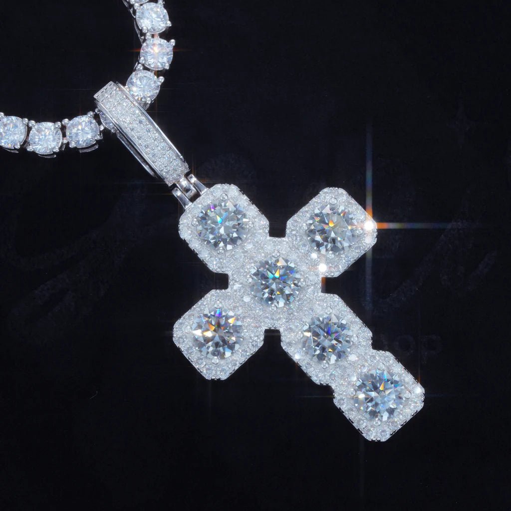 VVS Moissanite Gemstone Cross Necklace In White Gold - 8.0 Carat - TONGSHOP / /