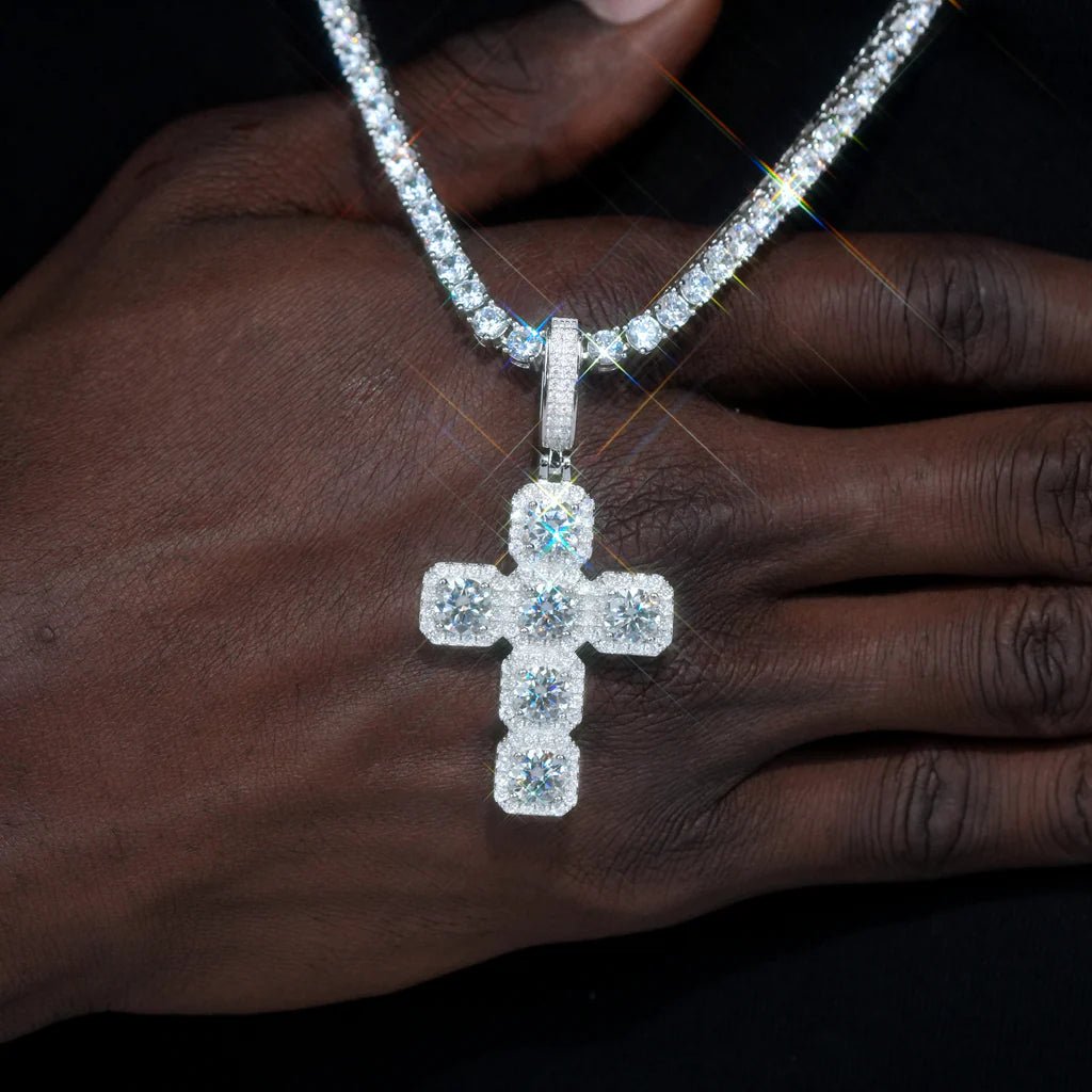 VVS Moissanite Gemstone Cross Necklace In White Gold - 8.0 Carat - TONGSHOP / /