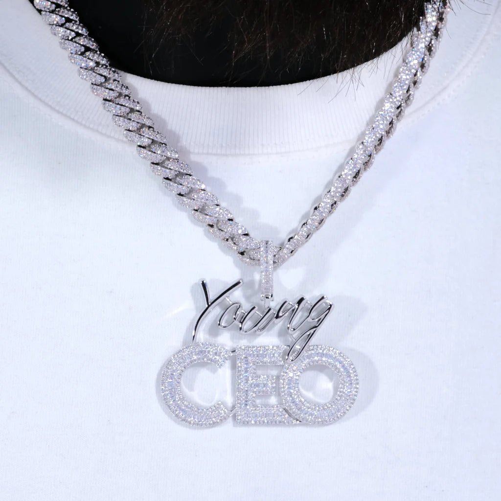 Young CEO Hustler Solid Icy Necklace In White Gold - TONGSHOP / Length:16 / Length:18