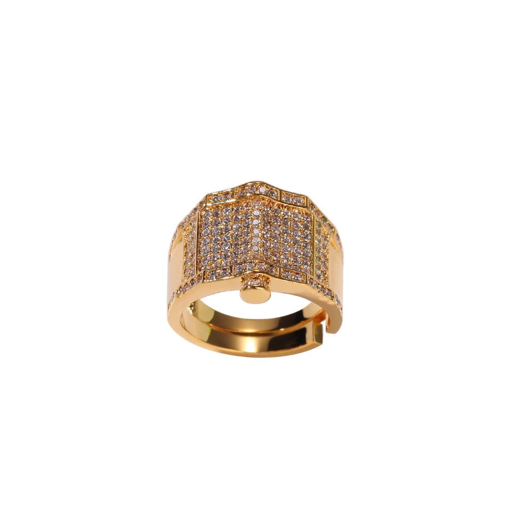 Adjustable Full Diamond Hip - Hop Ring in 18K Gold Plating - TONGSHOP