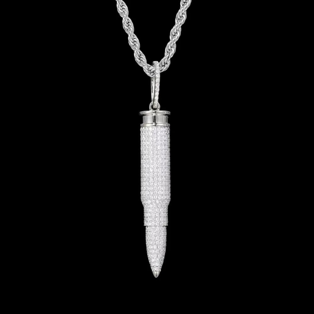 AK47 - Diamond 7.62mm Bullet - Shape Pendant in Yellow Gold - 8mm - TONGSHOP / Length:16 / Length:18