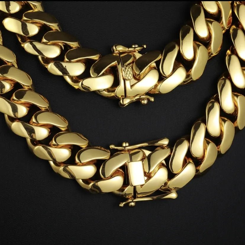 Solid Men's Cuban Necklace 18K Gold - 10MM/14MM/18MM/20MM - TONGSHOP / /