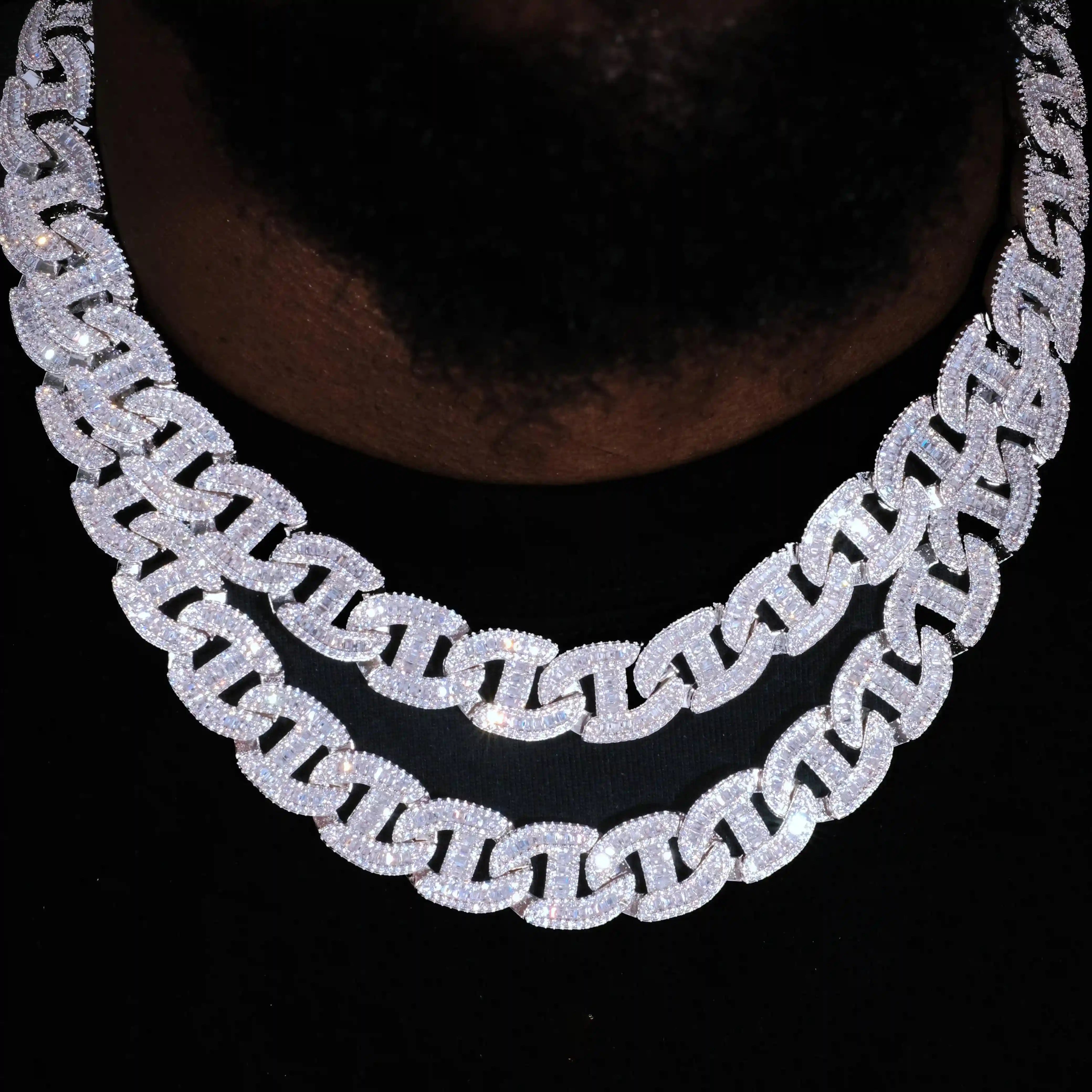 Baguette Chain Link Necklace in White Gold - 15mm - TONGSHOP
