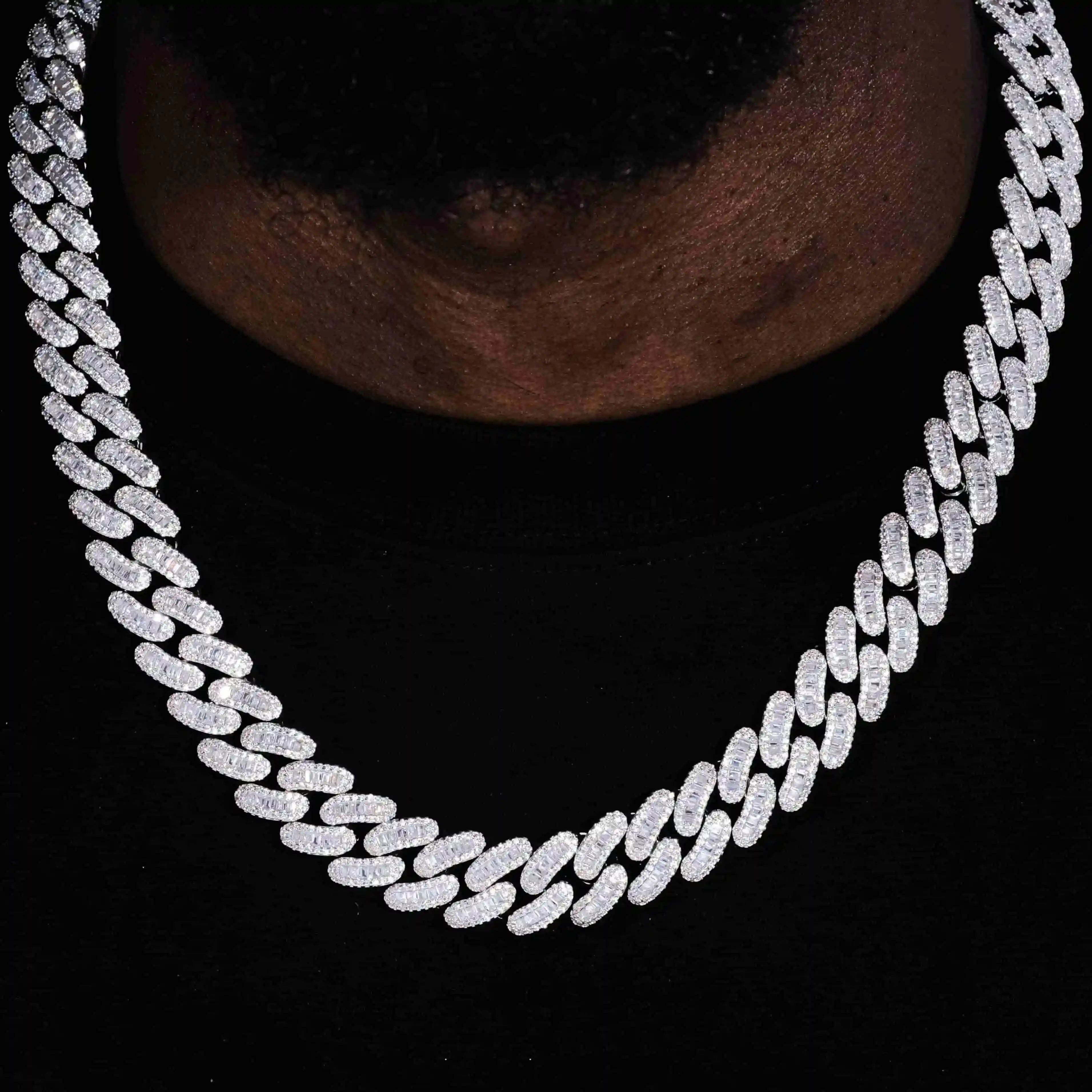 Baguette Cuban Link Chain in White Gold - 16mm - TONGSHOP