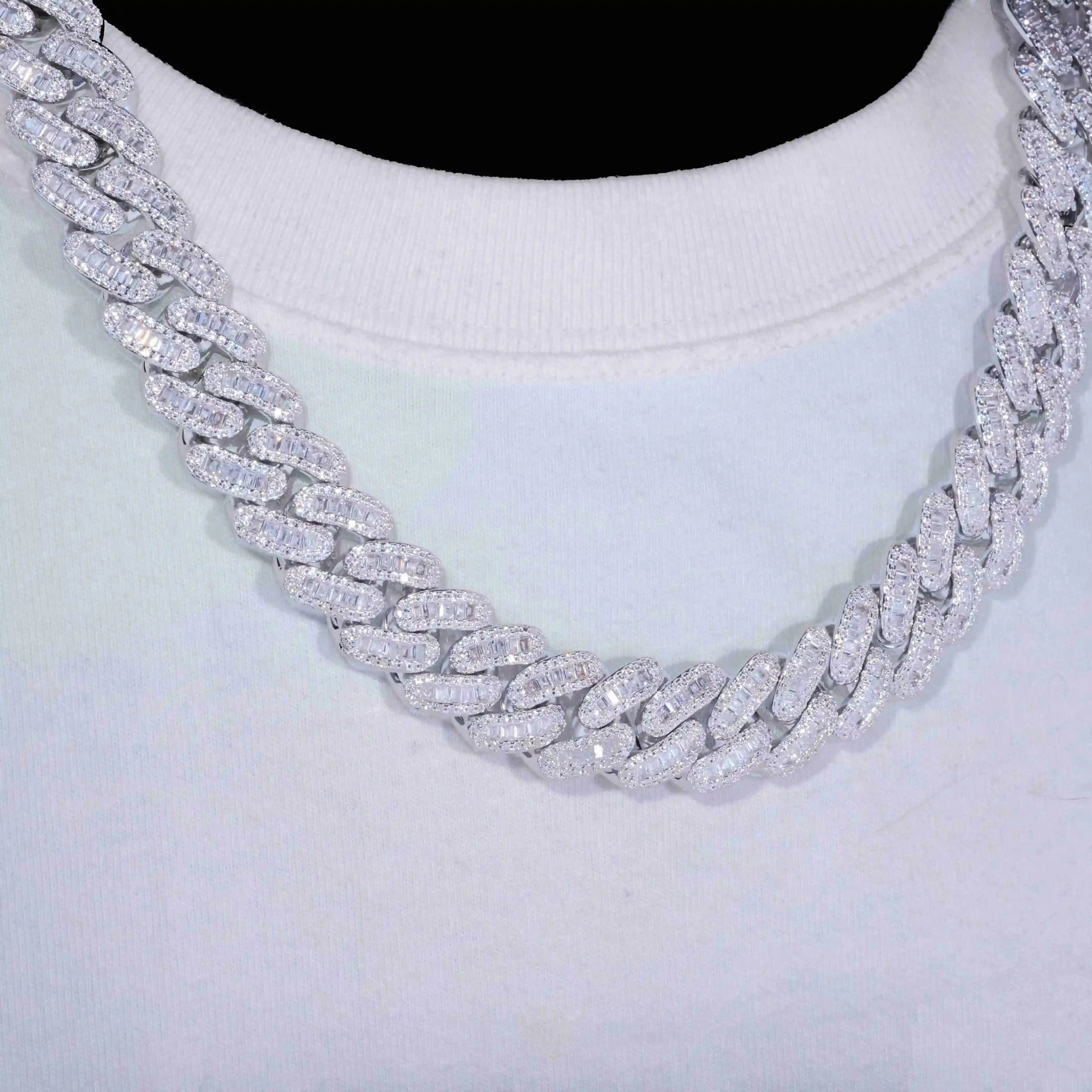 Baguette Cuban Link Chain in White Gold - 16mm - TONGSHOP