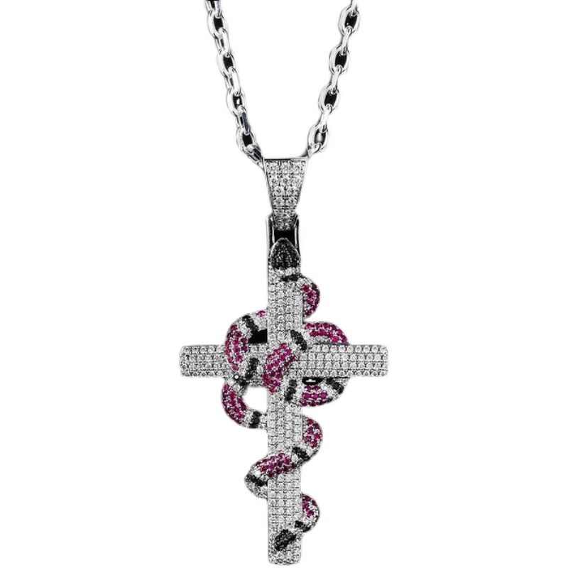 Blue Coral Snake Cross Pendant Necklace - TONGSHOP