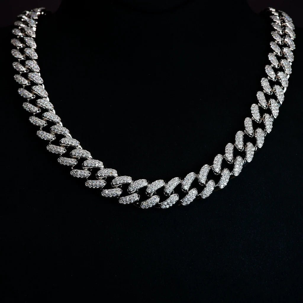 Buckle Iced Cuban Link Chain in White Gold - 14mm - TONGSHOP