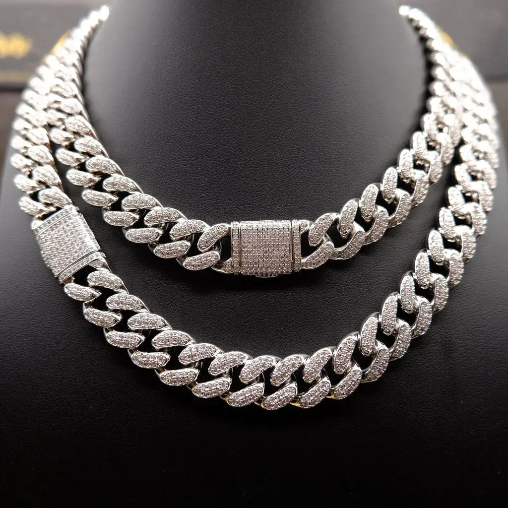 Buckle Iced Cuban Link Chain in White Gold - 14mm - TONGSHOP