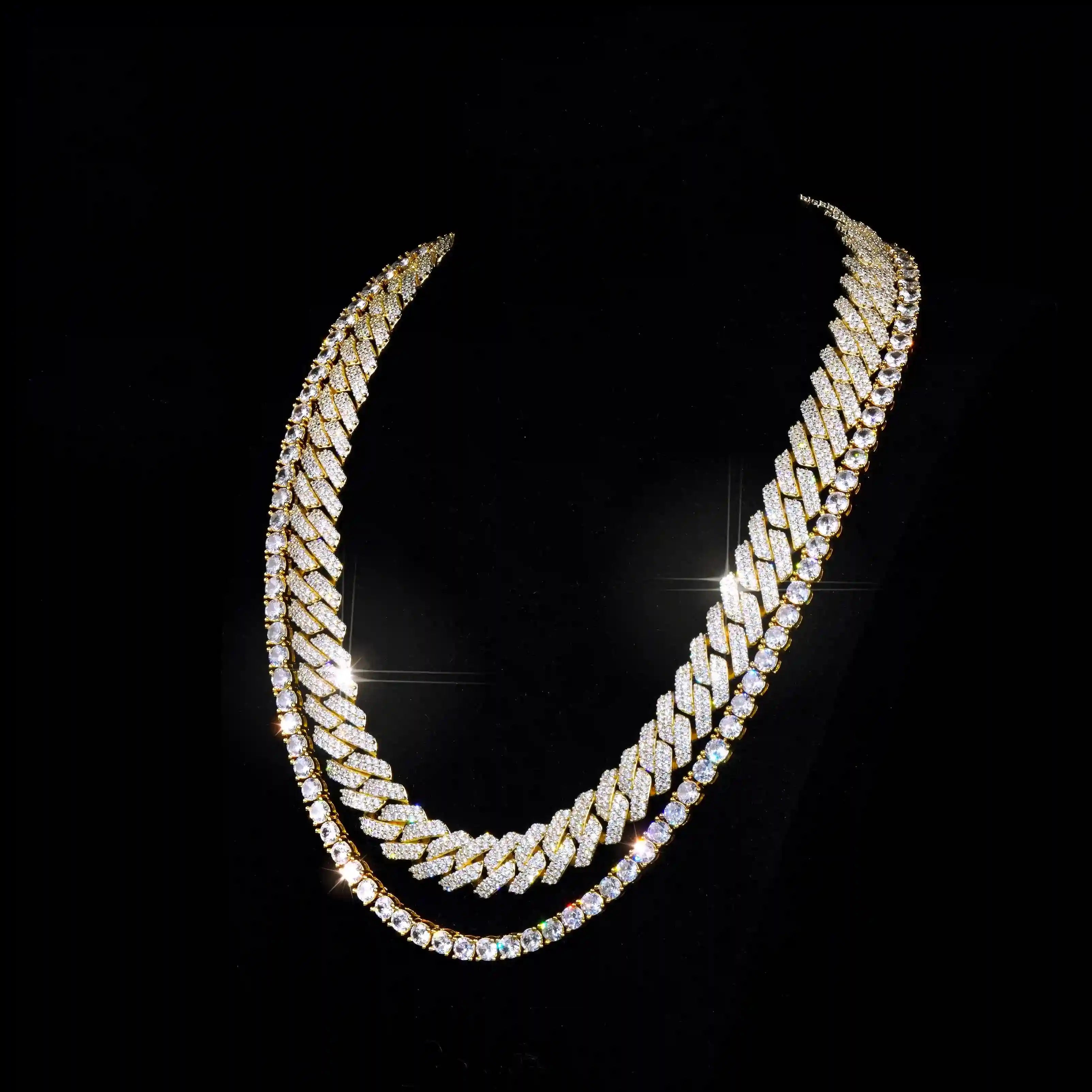 Bundle Prong Cuban - 14mm & Tennis In Gold - 5mm - TONGSHOP