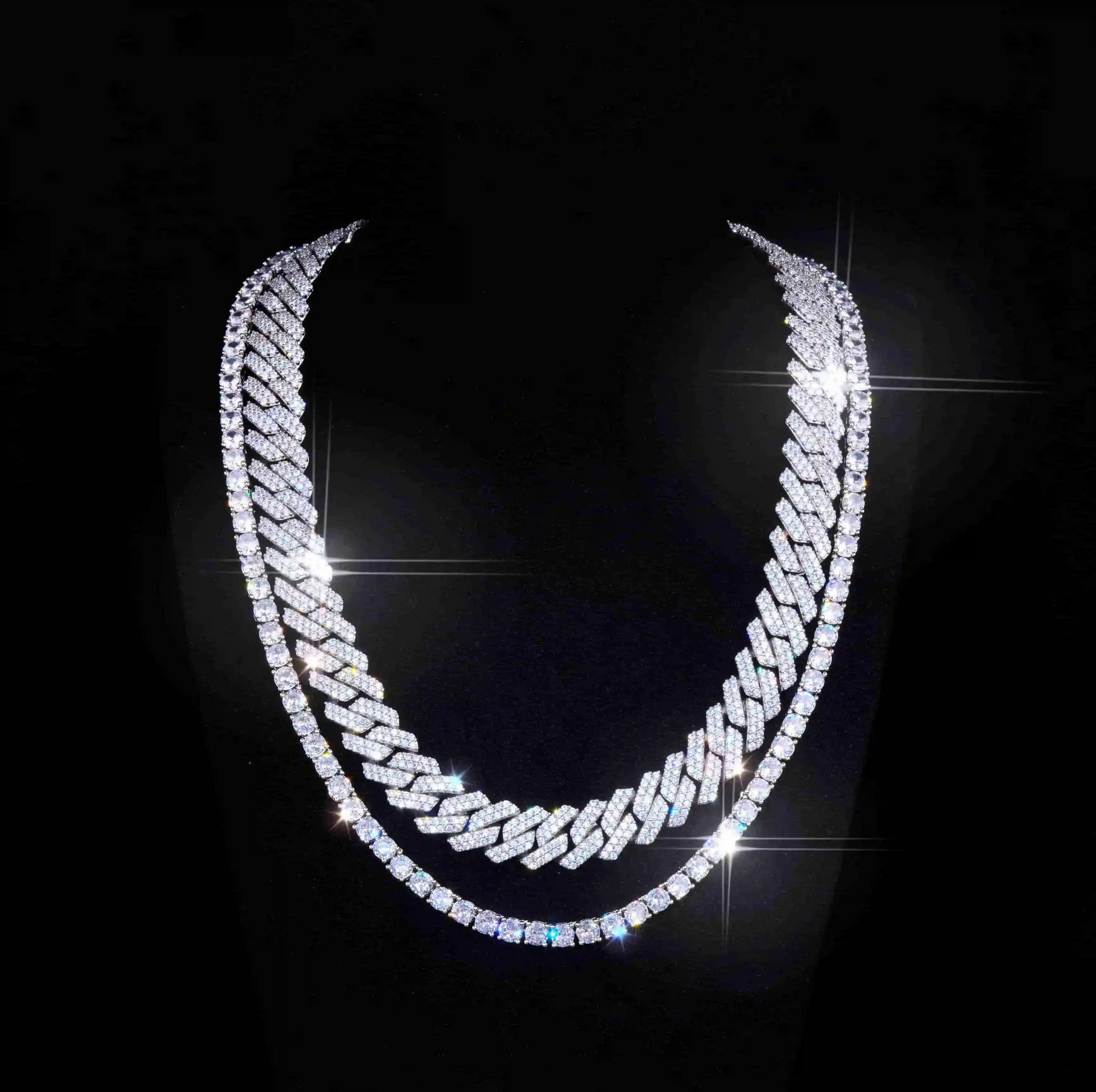 Bundle Prong Cuban - 14mm & Tennis in WhiteGold - 5mm - TONGSHOP