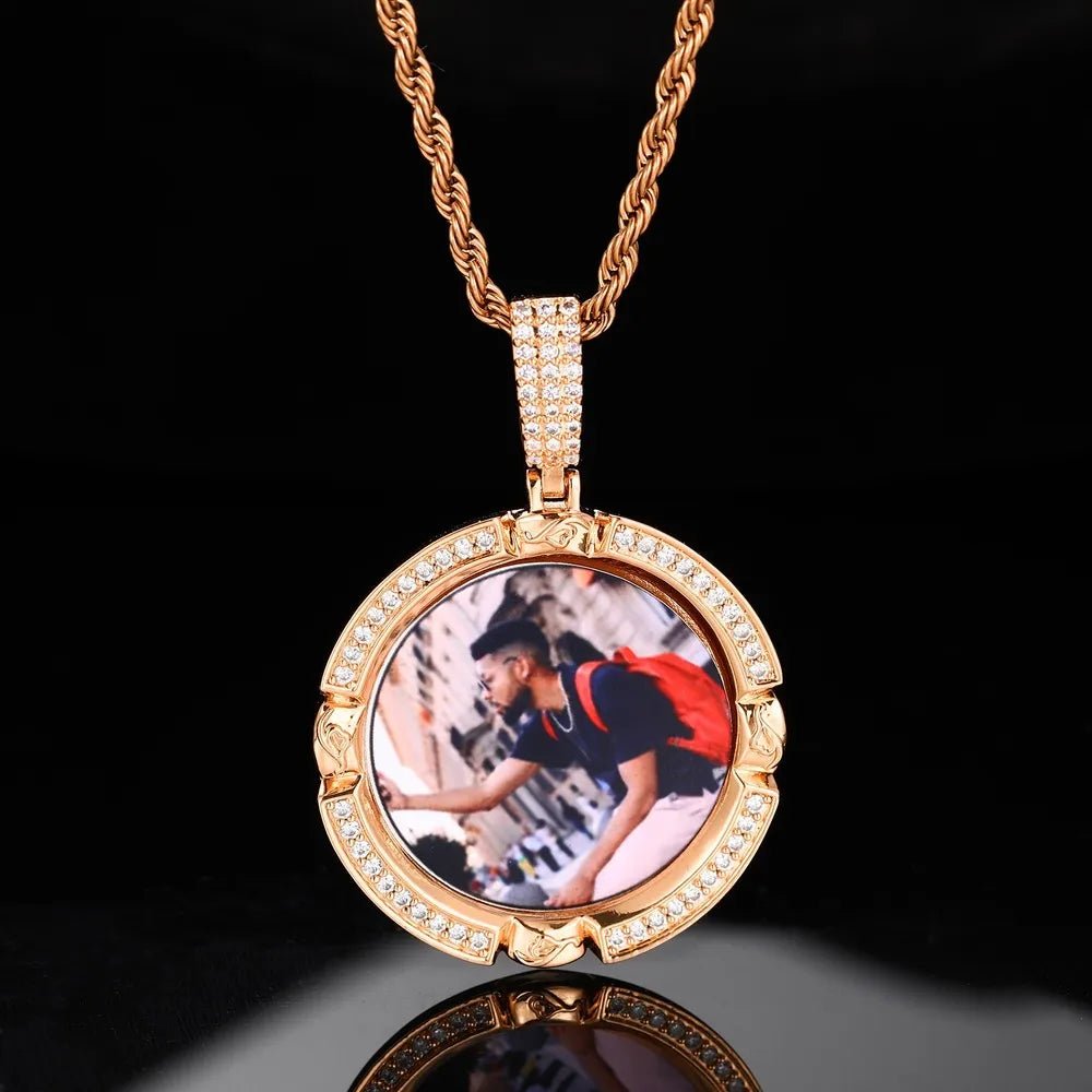 Classic Engraved Memory Photo Round Pendant - 38mm - TONGSHOP / Length:16 / Length:18