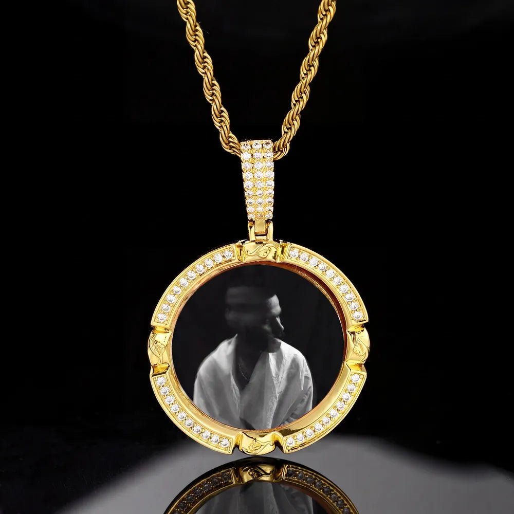 Classic Engraved Memory Photo Round Pendant - 38mm - TONGSHOP / Length:16 / Length:18