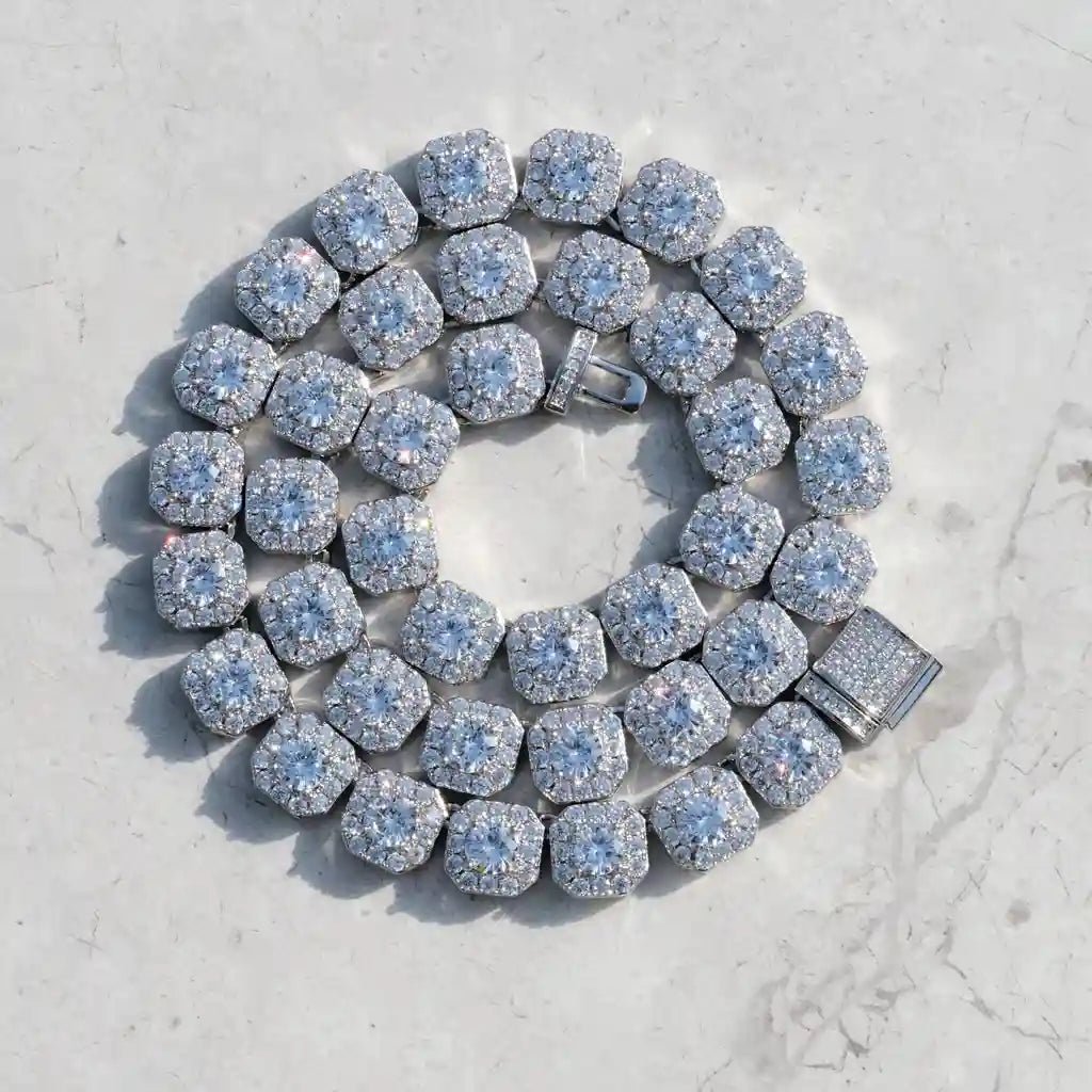 Clustered Tennis Chain in White Gold - TONGSHOP