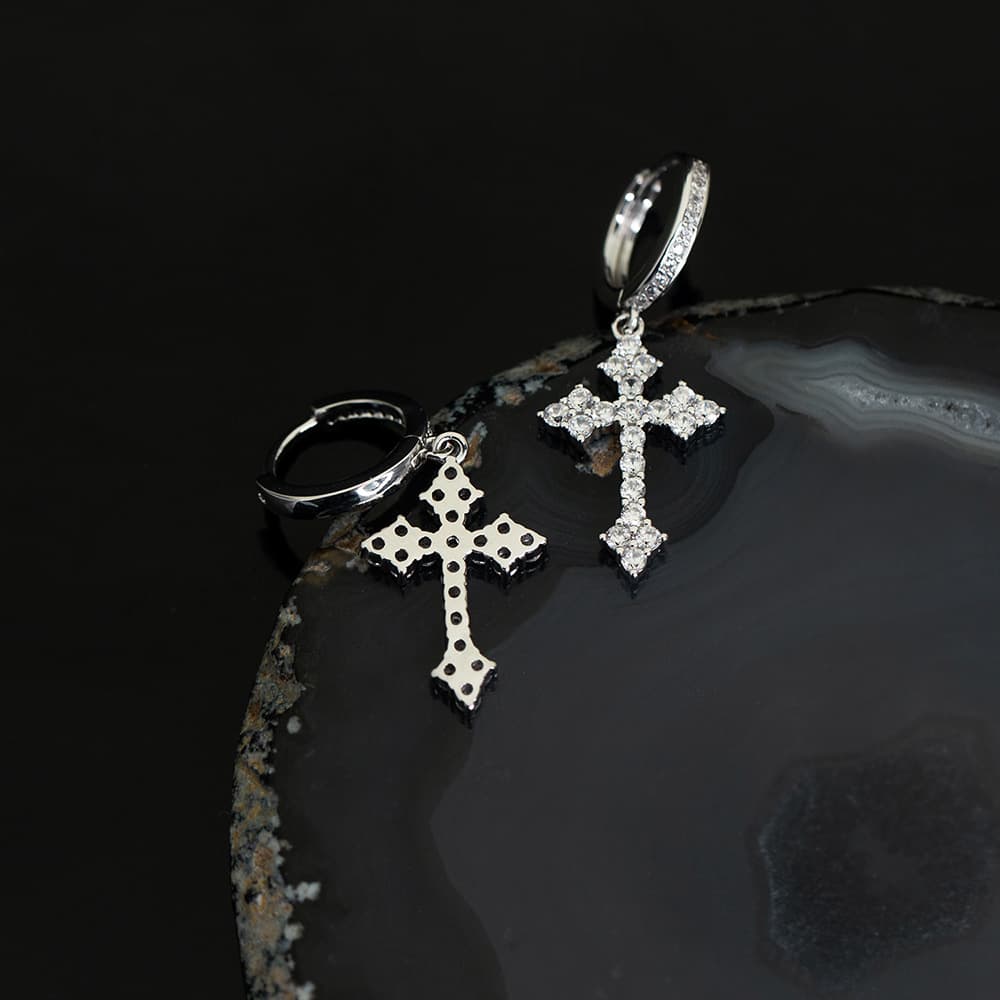 Cross Diamond Hoop Earrings 18K Gold - TONGSHOP