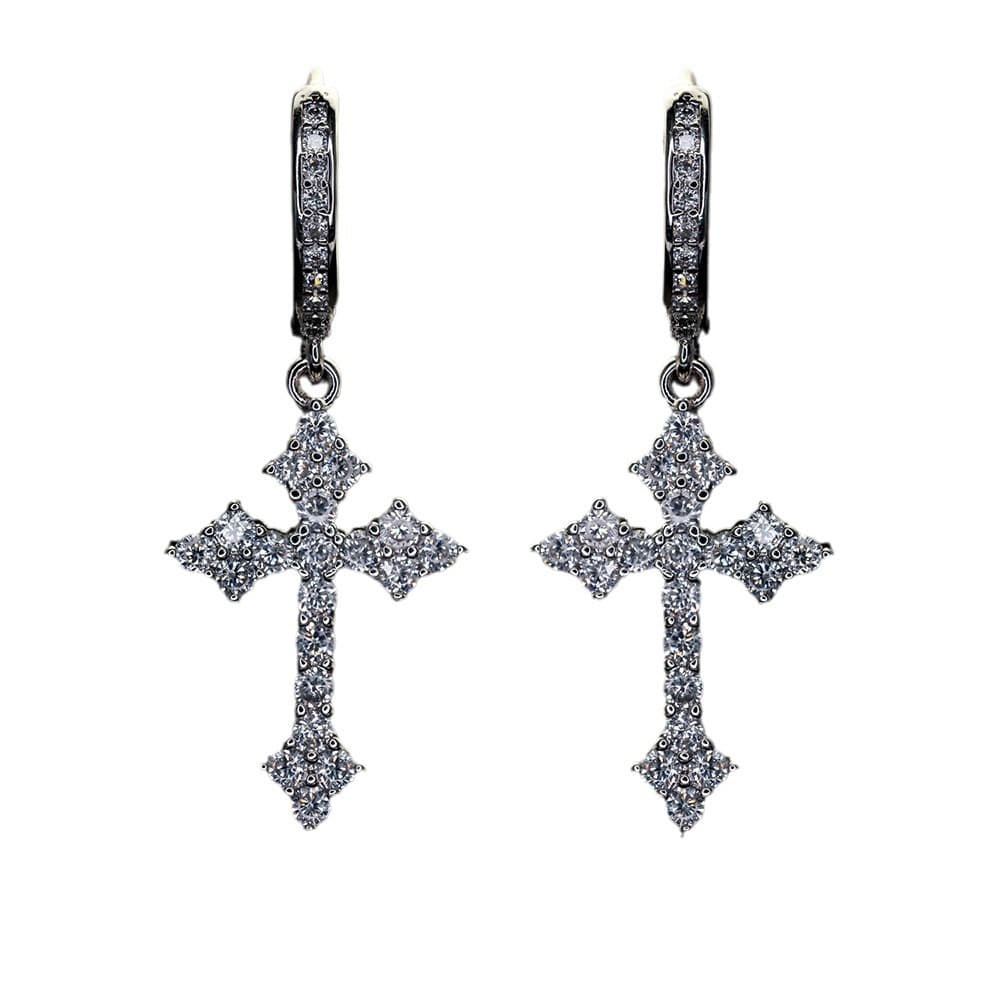 Cross Diamond Hoop Earrings 18K Gold - TONGSHOP
