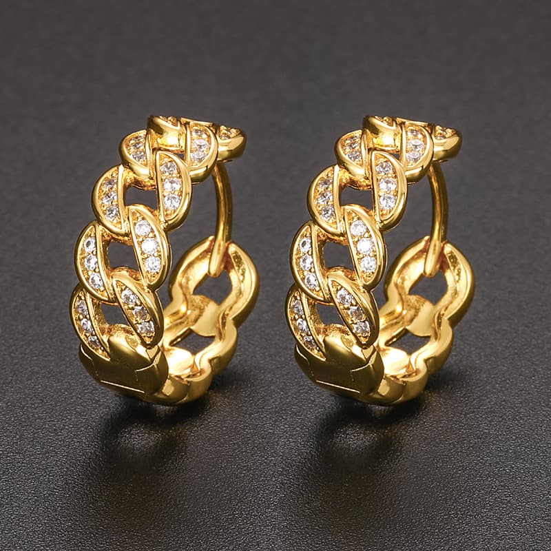 Cuban-Inspired Diamond-Set Hoop Earrings - TONGSHOP