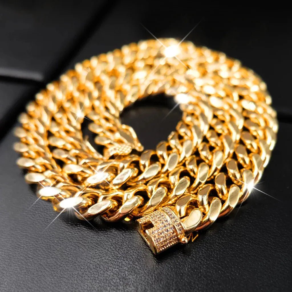 CUBAN LINK CHAIN IN YELLOW GOLDPLATED - 10MM - TONGSHOP