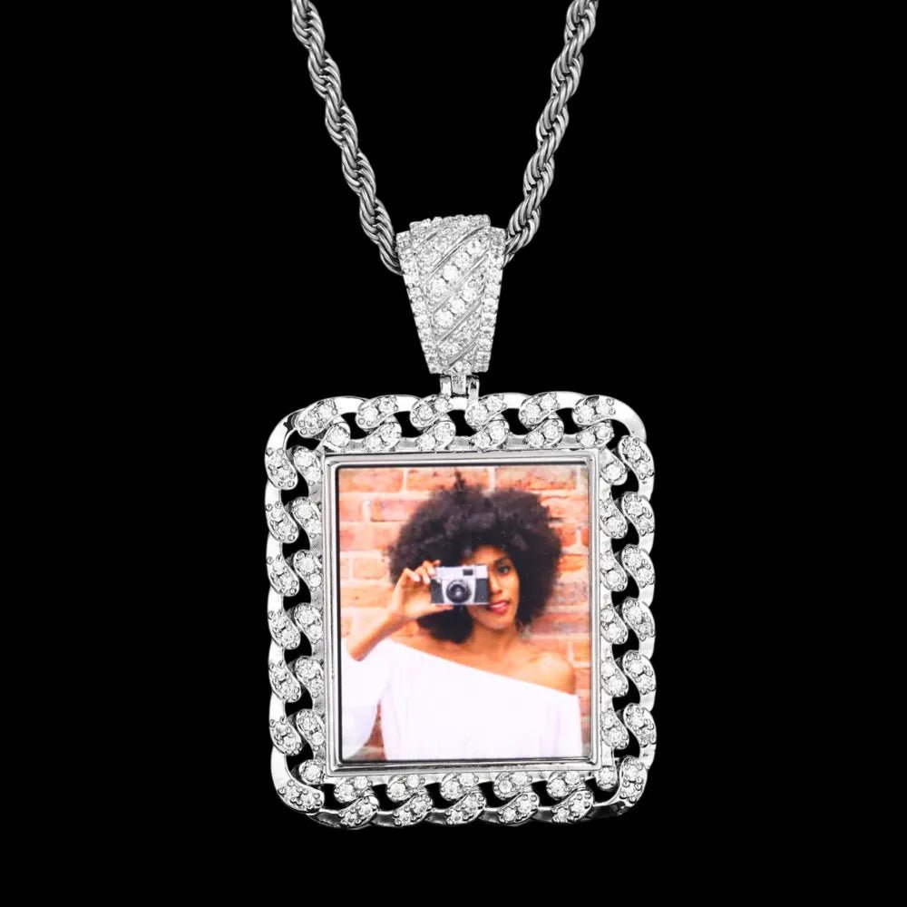 Cuban Memory Photo Frame Square Pendant - 38mm - TONGSHOP / Length:16 / Length:18