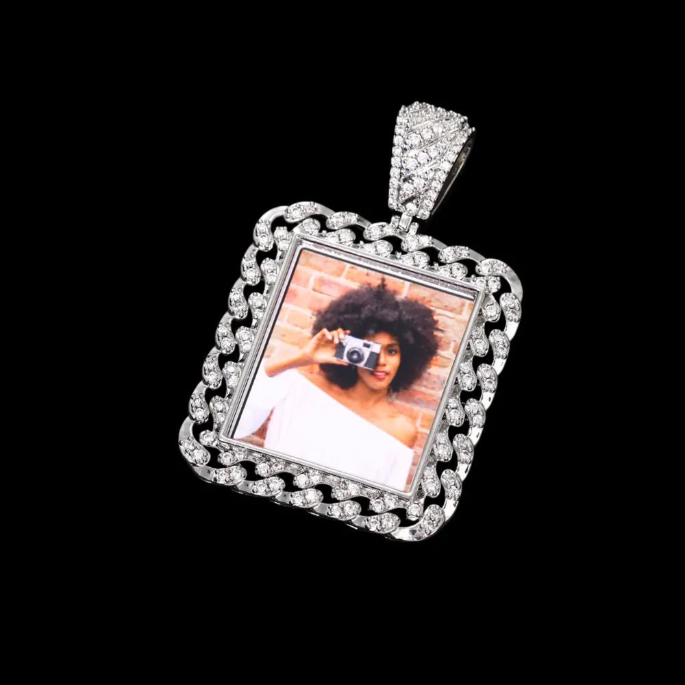 Cuban Memory Photo Frame Square Pendant - 38mm - TONGSHOP / Length:16 / Length:18