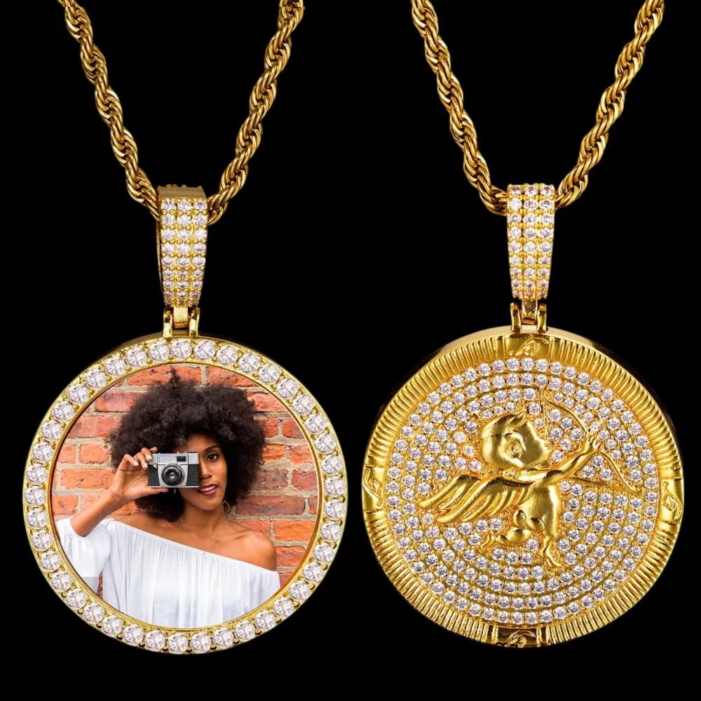 Cupid Round Solid Custom Photo Pendant - 38mm - TONGSHOP / Length:16 / Length:18