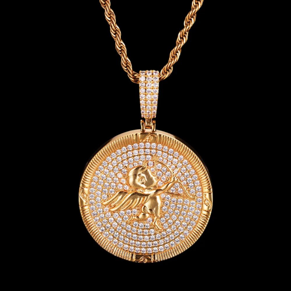 Cupid Round Solid Custom Photo Pendant - 38mm - TONGSHOP / Length:16 / Length:18