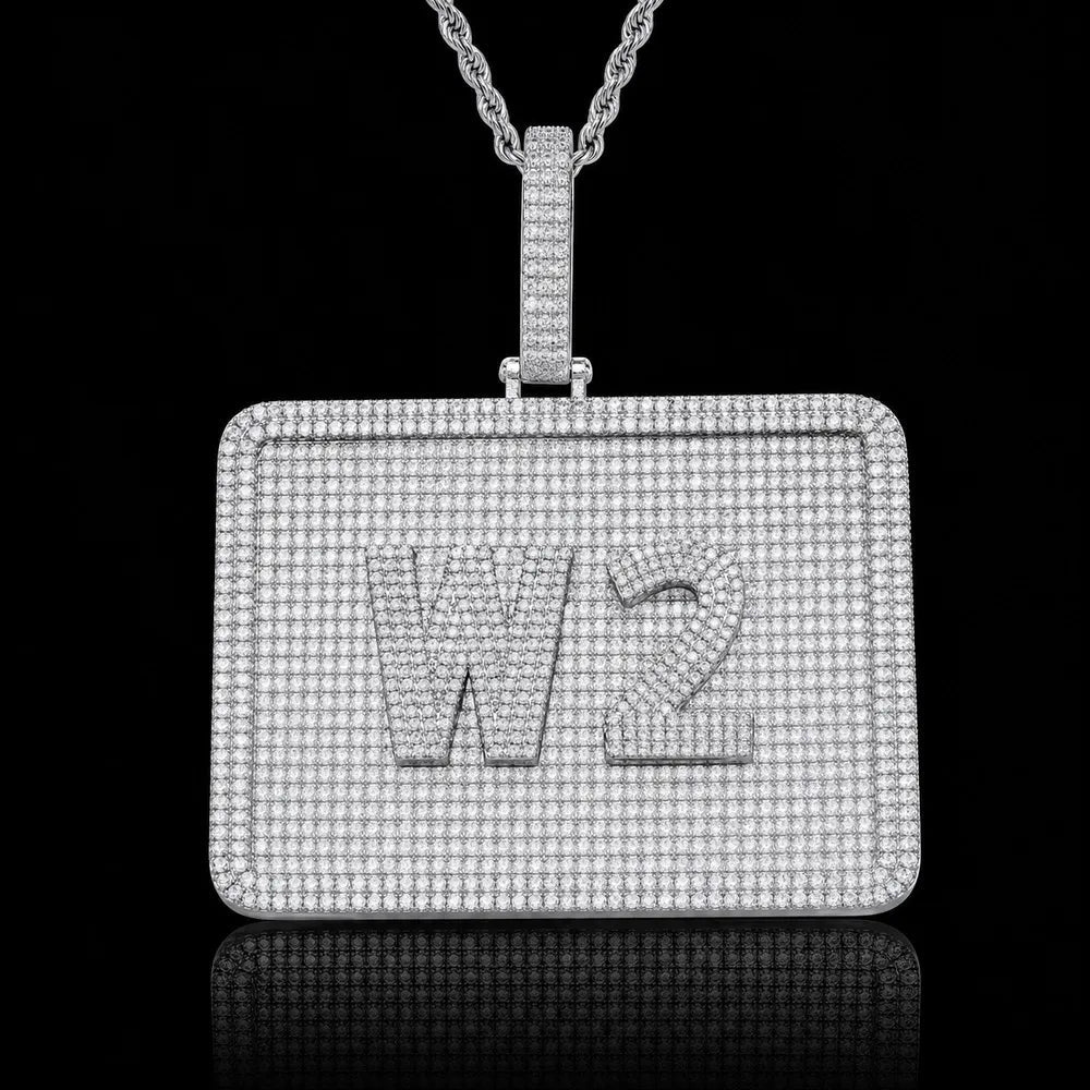 Custom 3D Iced Letter Rectangular Pendant – 76mm - TONGSHOP / Length:16 / Length:18
