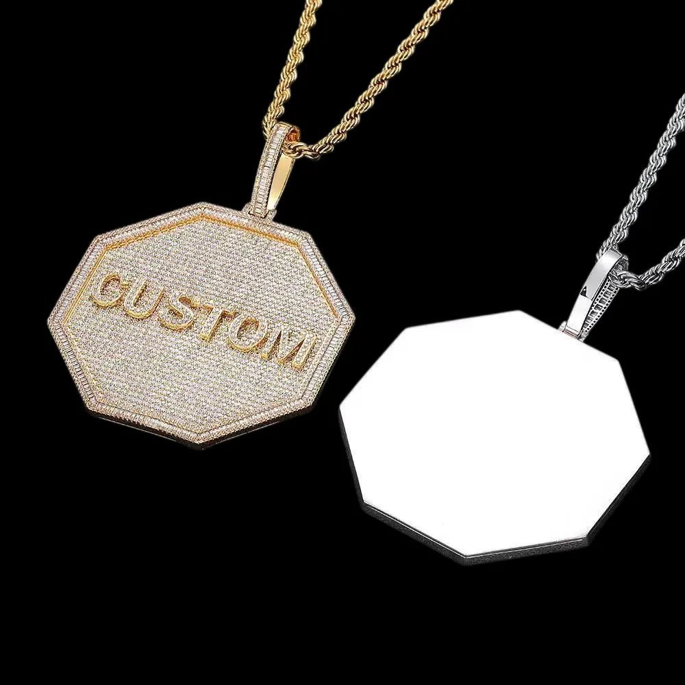 Custom 3D Iced - Out Letter Large Octagonal Pendant – 80mm - TONGSHOP / Length:16 / Length:18