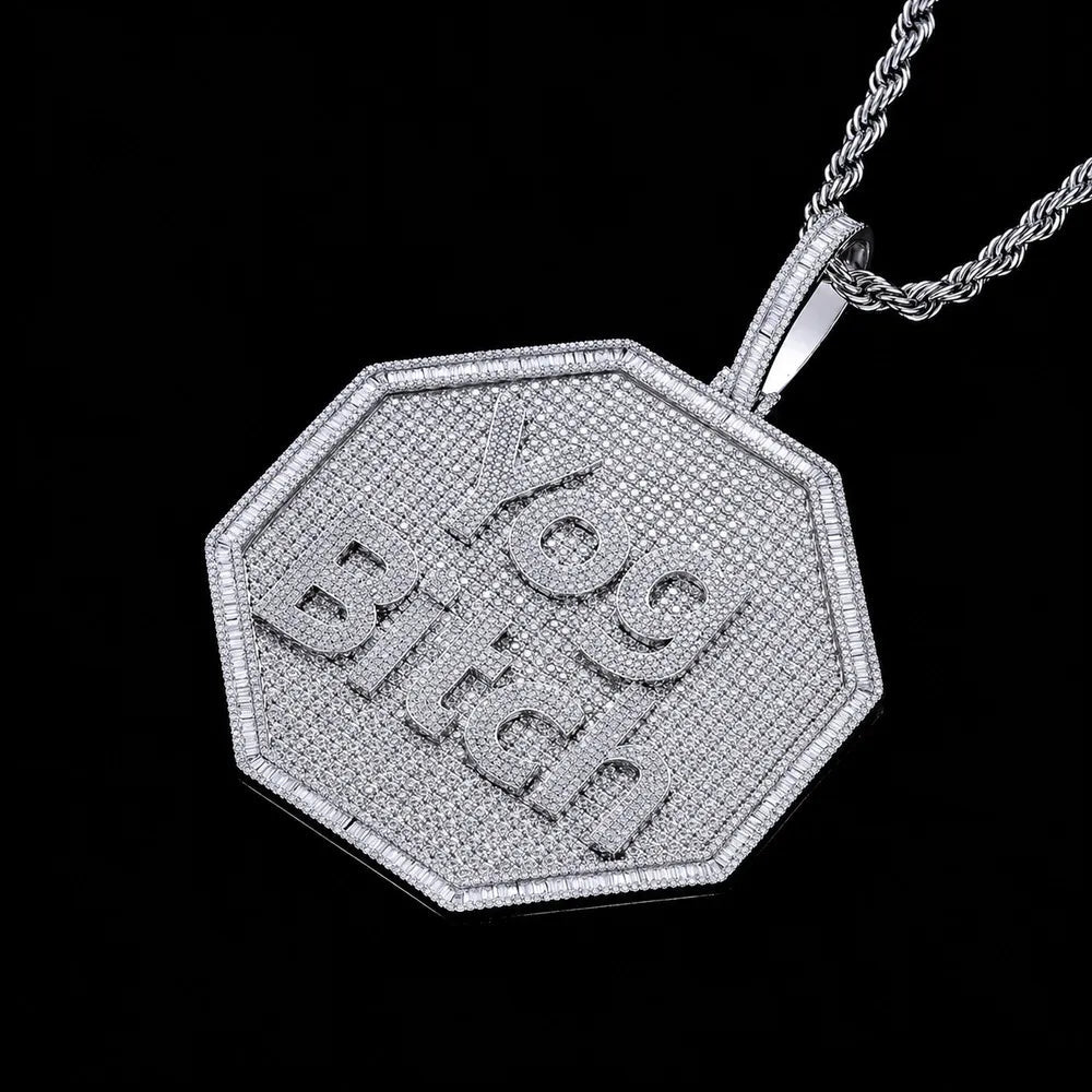 Custom 3D Iced - Out Letter Large Octagonal Pendant – 80mm - TONGSHOP / Length:16 / Length:18