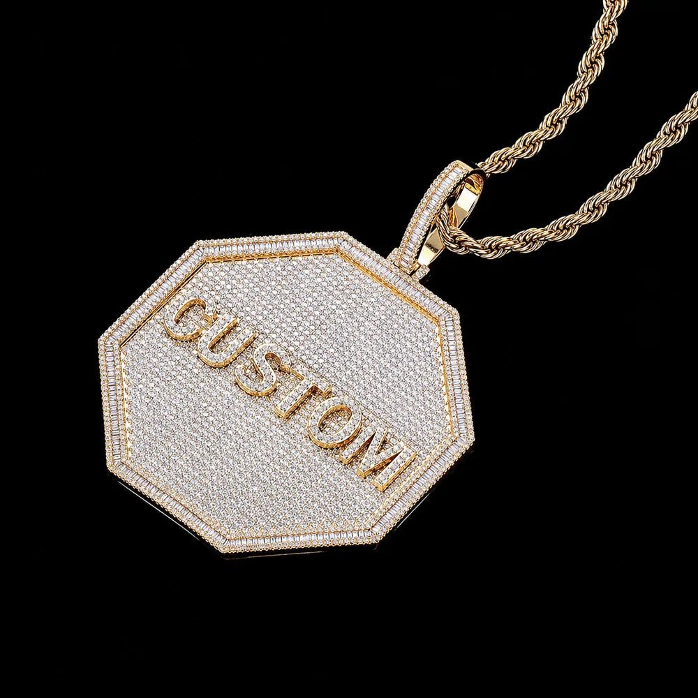 Custom 3D Iced - Out Letter Large Octagonal Pendant – 80mm - TONGSHOP / Length:16 / Length:18