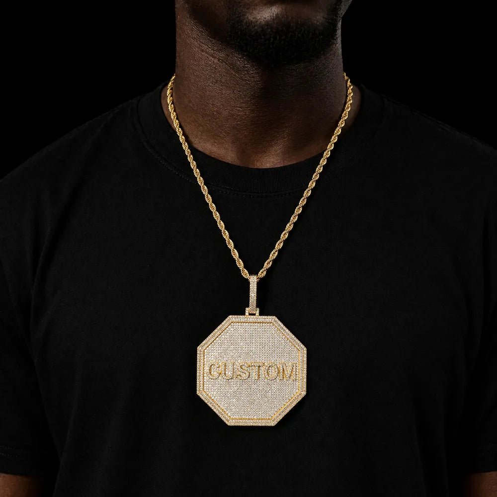 Custom 3D Iced - Out Letter Large Octagonal Pendant – 80mm - TONGSHOP / Length:16 / Length:18